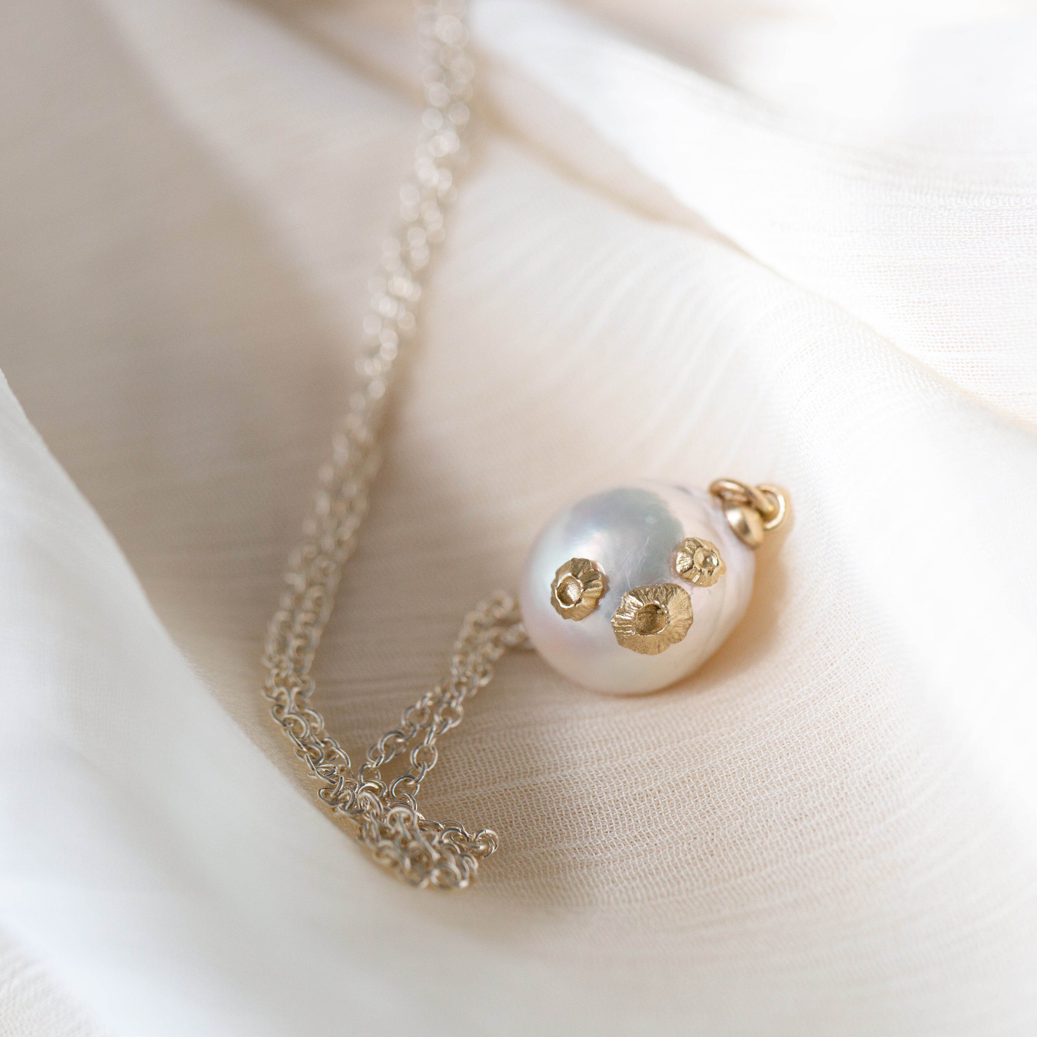 Handcrafted Baroque Pearl Ruthie B. Necklace with Barnacles