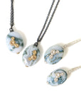 Indian opal necklaces with silver  and oxidized silver chain and silver and gold barnacles by Hannah Blount