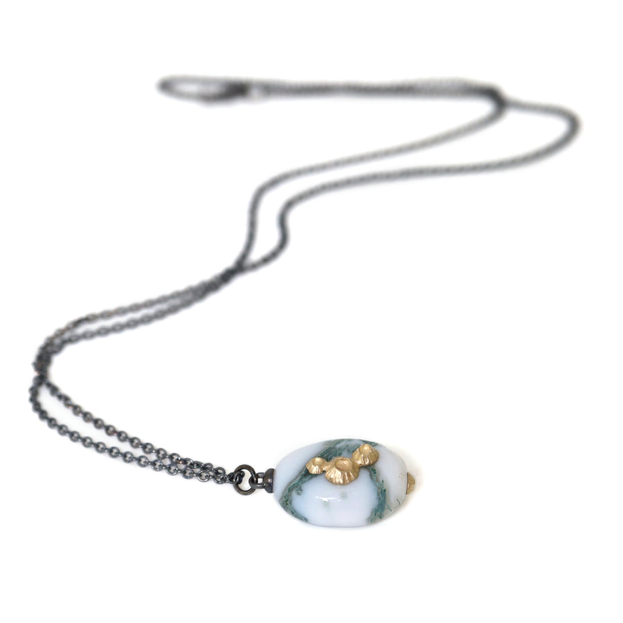 Indian opal necklaces with oxidized silver chain and gold barnacles by Hannah Blount