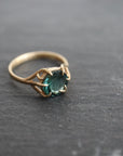 Teal tourmaline gold branch ring