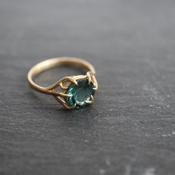 Teal tourmaline gold branch ring