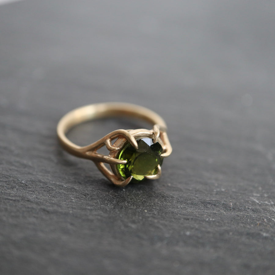 Green tourmaline gold branch ring