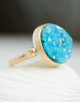 Hannah Blount Jewelry Ice Flo Chrysocolla Drusy Cameo Ring in 18k Gold with Fine Silver