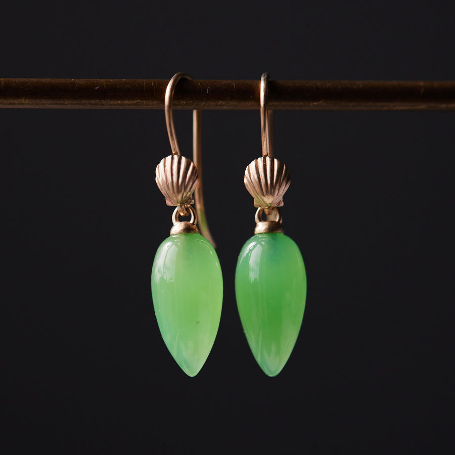 Chrysoprase drop earrings with gold shell