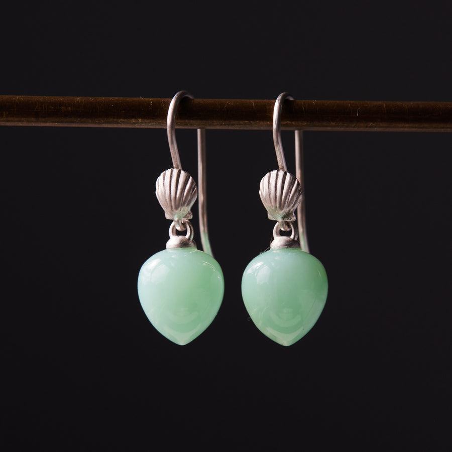 Chrysoprase earrings with sterling silver scallop shells ear wires