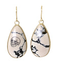 Skull and hourglass scrimshaw on variscite - earrings