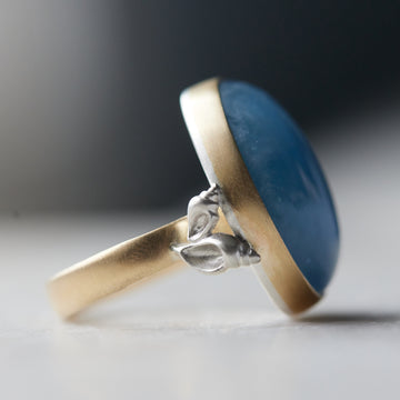 Aquamarine ring with tiny shells by Hannah Blount