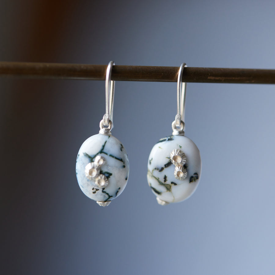 Indian opals with silver barnacles by Hannah Blount Jewelry