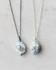 Indian opal necklaces with silver and oxidized silver chain and gold and silver barnacles by Hannah Blount