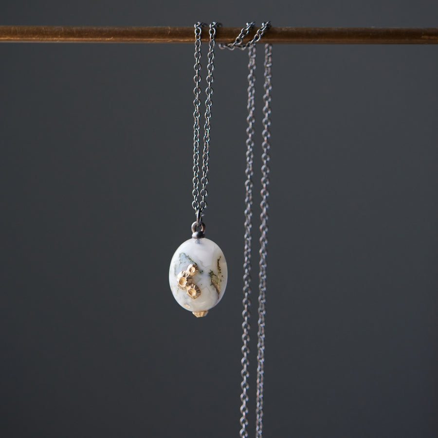 Indian opal necklaces with oxidized silver chain and gold barnacles by Hannah Blount