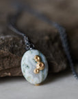 Indian opal necklaces with oxidized silver chain and gold barnacles by Hannah Blount