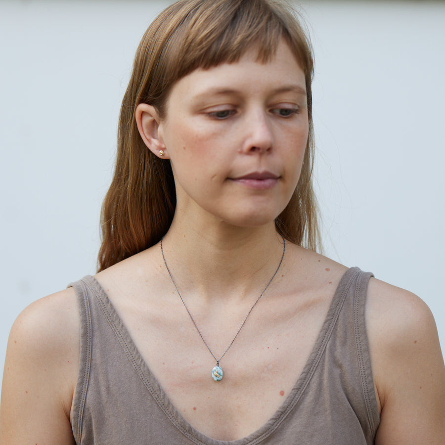 Indian opal necklaces with oxidized silver chain and barnacles by Hannah Blount