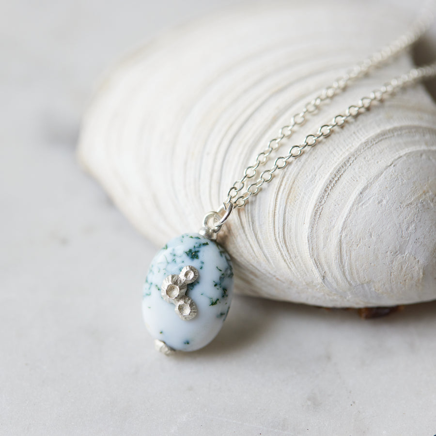 Indian opal necklaces with silver chain and barnacles by Hannah Blount