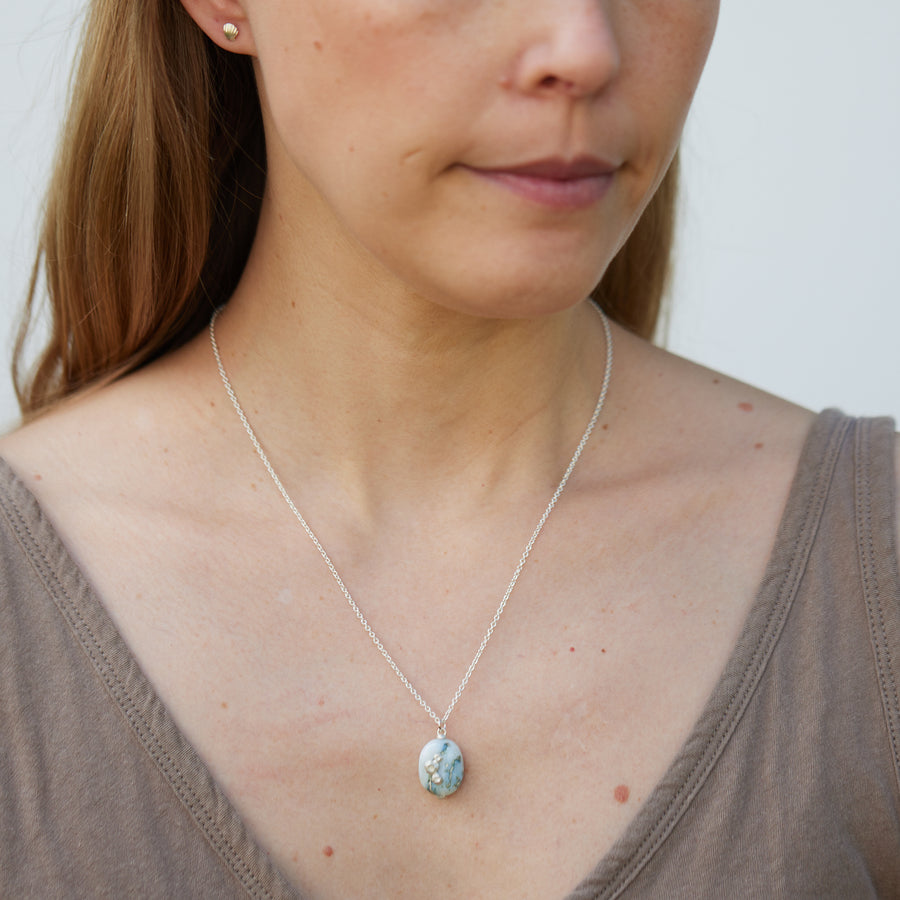 Indian opal necklaces with silver chain and barnacles by Hannah Blount