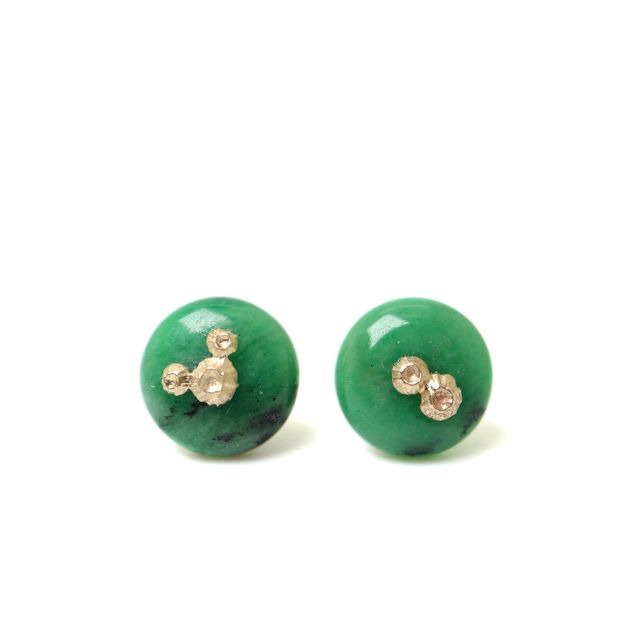 medium green garnet earring studs with gold barnacles