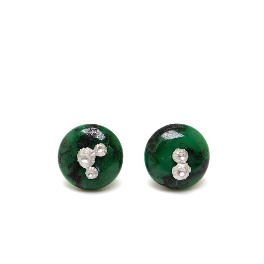 dark green garnet earring studs with silver barnacles