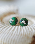 dark green garnet earring studs with silver barnacles