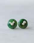 medium green garnet earring studs with silver barnacles