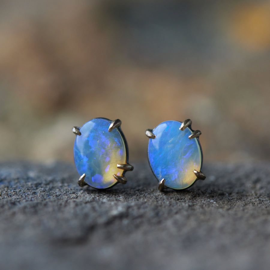 Coober Pedy opal studs by Hannah Blount Jewelry