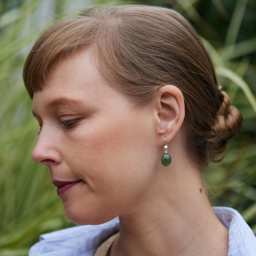 Nephrite jade drop earrings with silver shell