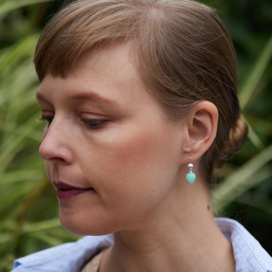 Shell drop earring with mint green chrysoprase stone