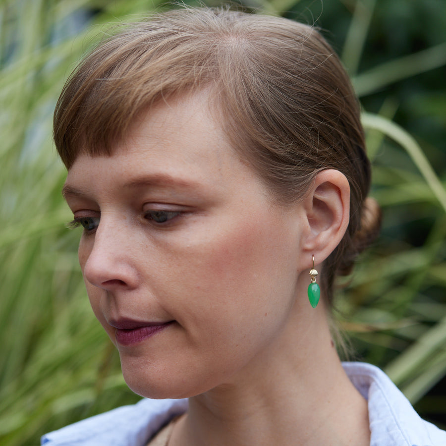 Chrysoprase drop earrings with gold shell