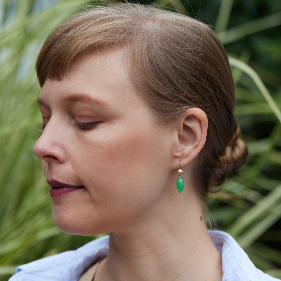 Chrysoprase drop earrings with gold shell