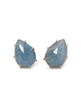 teardrop aquamarine faceted stones set in earring studs with gold prongs