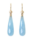 faceted blue aquamarine drop earrings under gold scallops