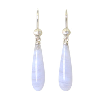 banded blue lace agate drop earrings under silver scallop shells