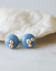 blue common opal earring studs with gold barnacles