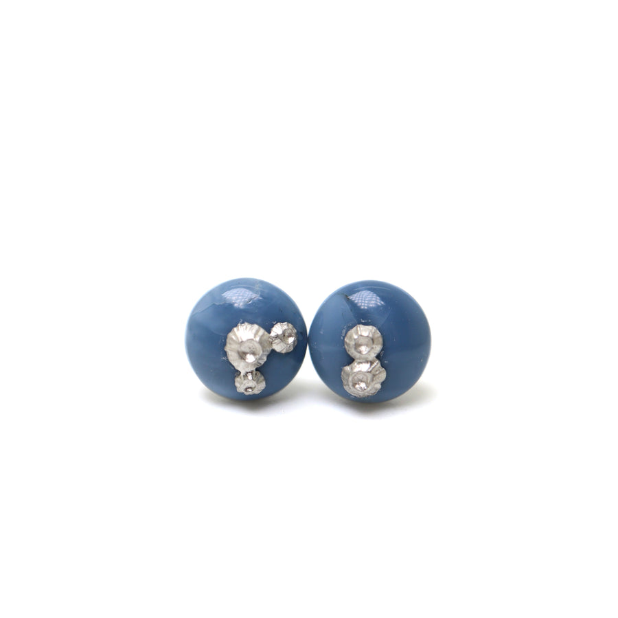 blue common opal earring studs with silver barnacles