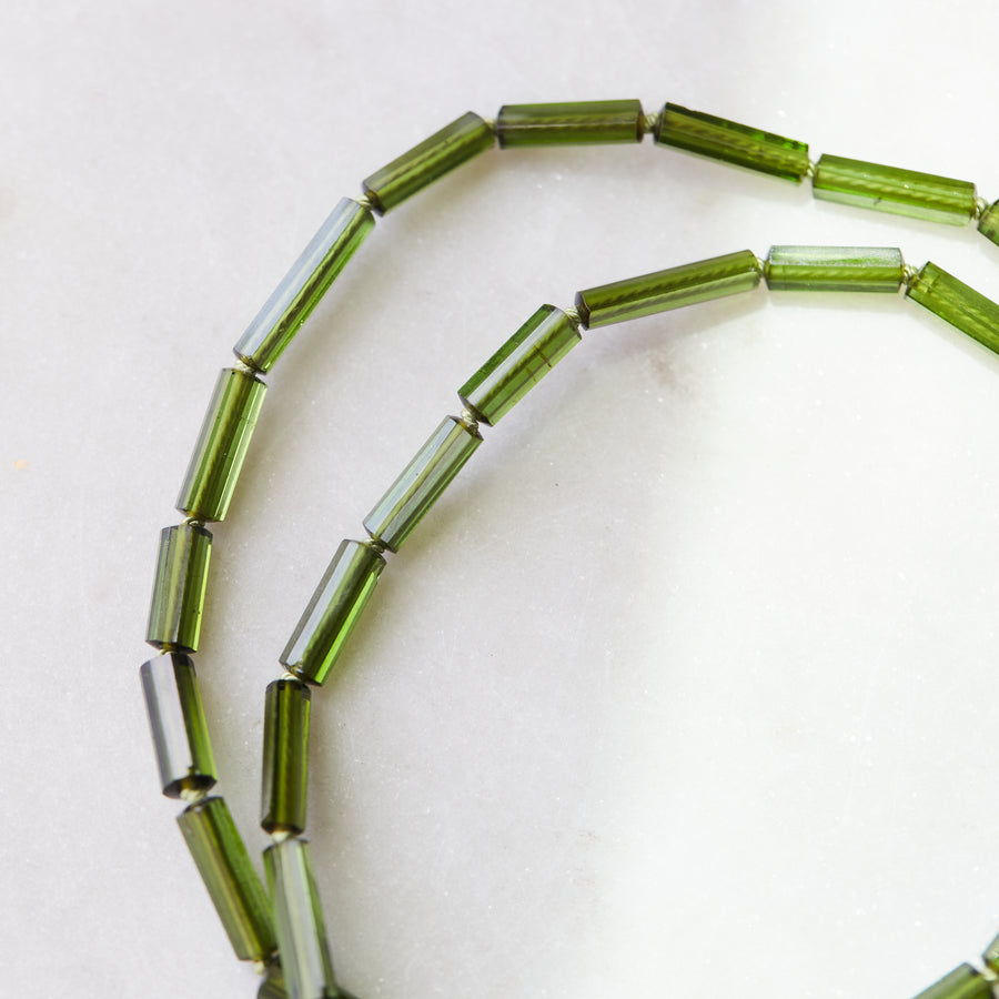 Green tourmaline strand with gold clasp by Hannah Blount