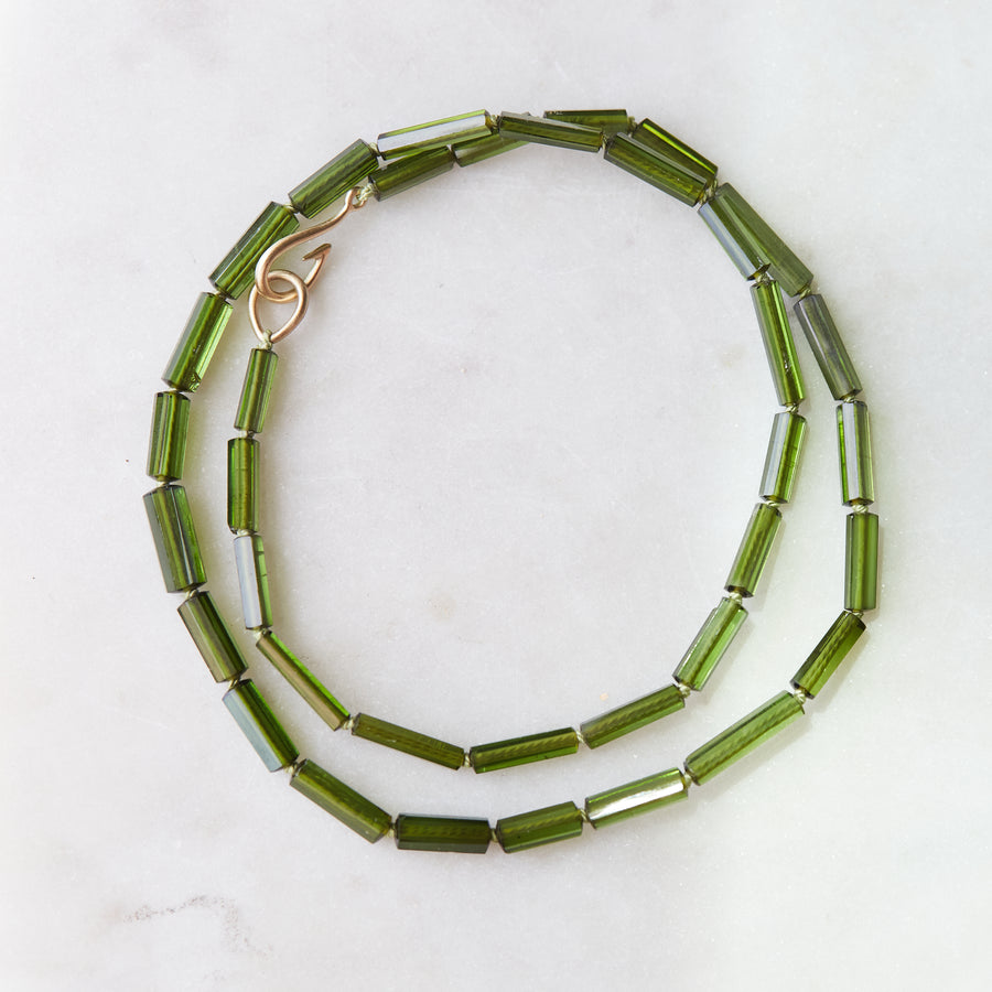 Green tourmaline strand with gold clasp by Hannah Blount