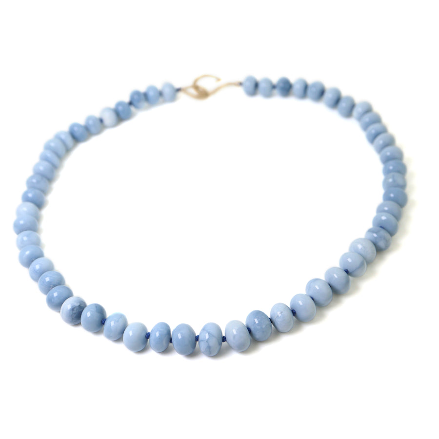 Blue opal strand necklace with gold clasp by Hannah Blount