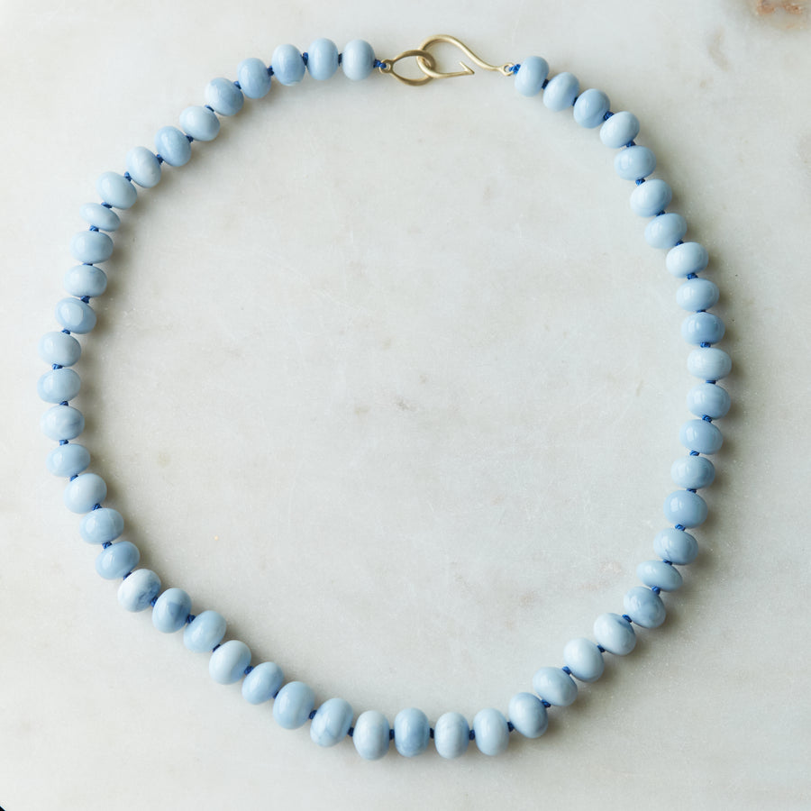 Blue opal strand necklace with gold clasp by Hannah Blount