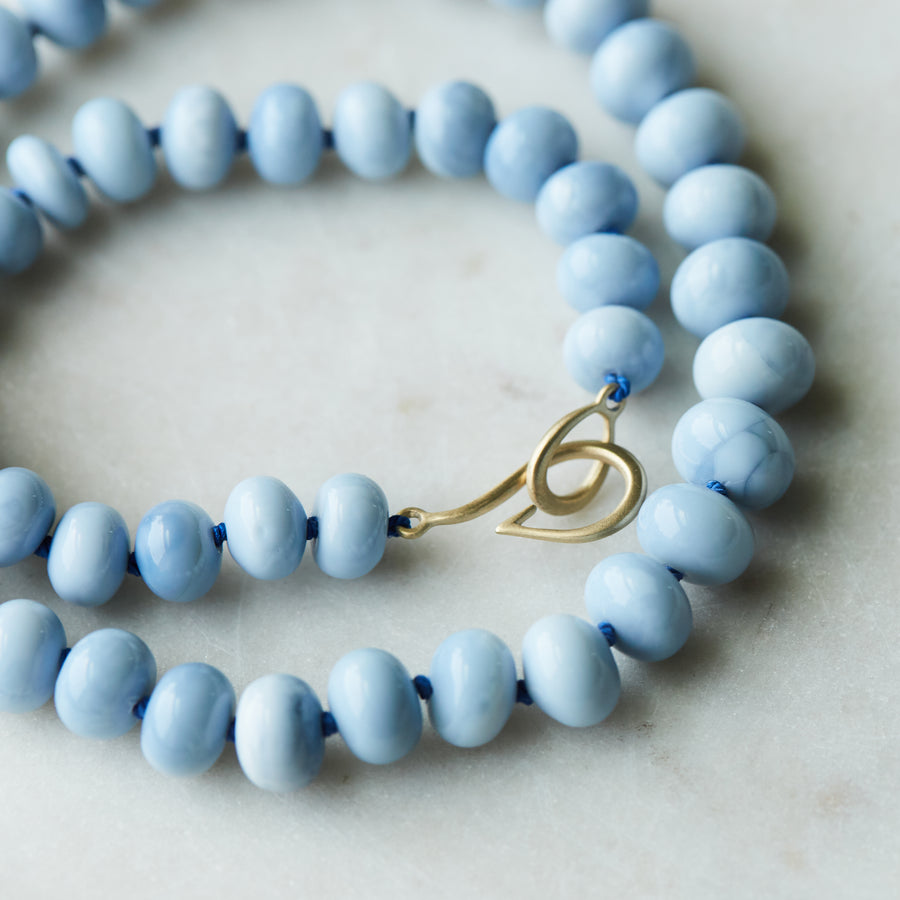 Blue opal strand necklace with gold clasp by Hannah Blount