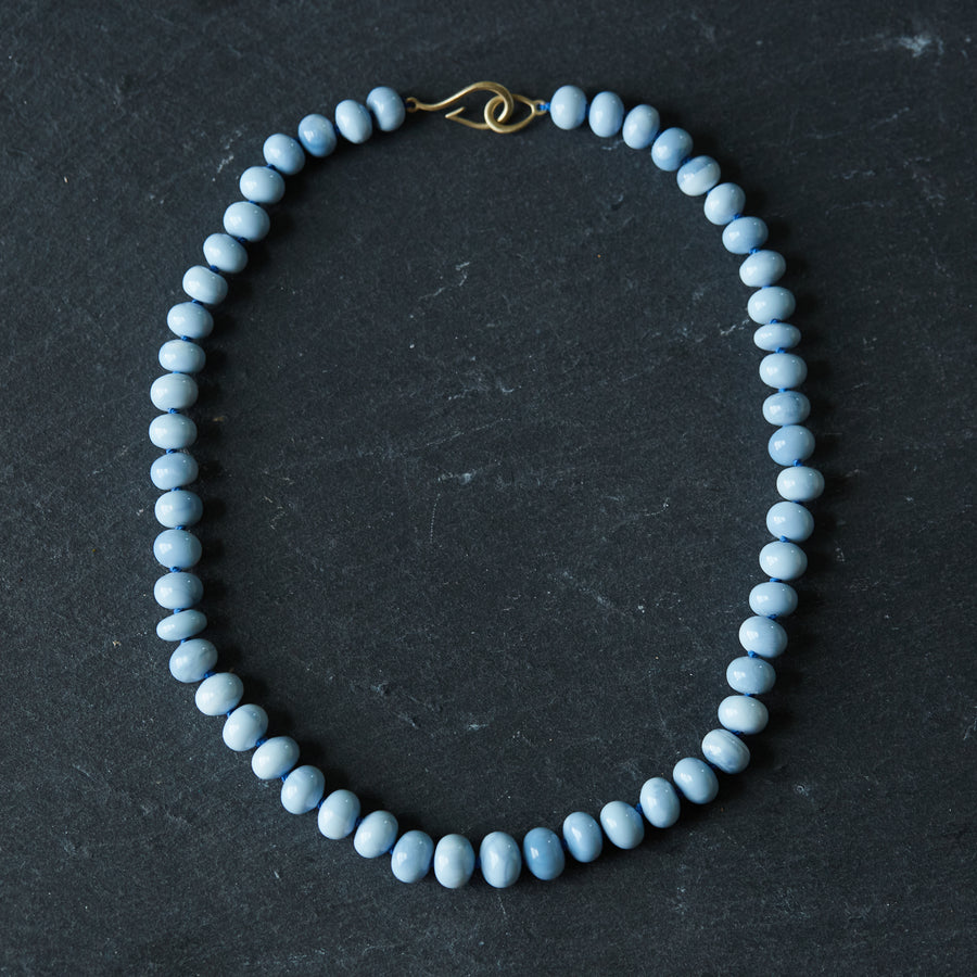 Blue opal strand necklace with gold clasp by Hannah Blount