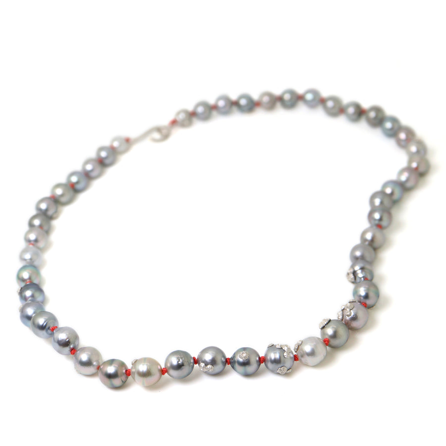 Tahitian pearl strand with silver barnacles by Hannah Blount