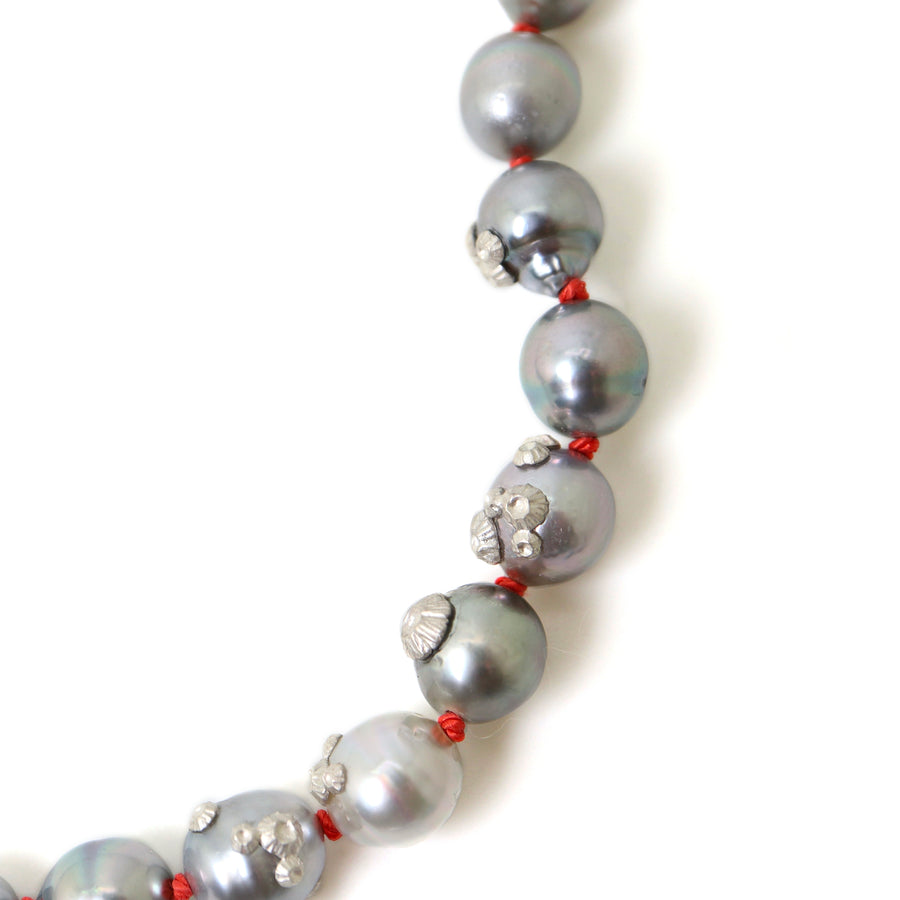 Tahitian pearl strand with silver barnacles by Hannah Blount