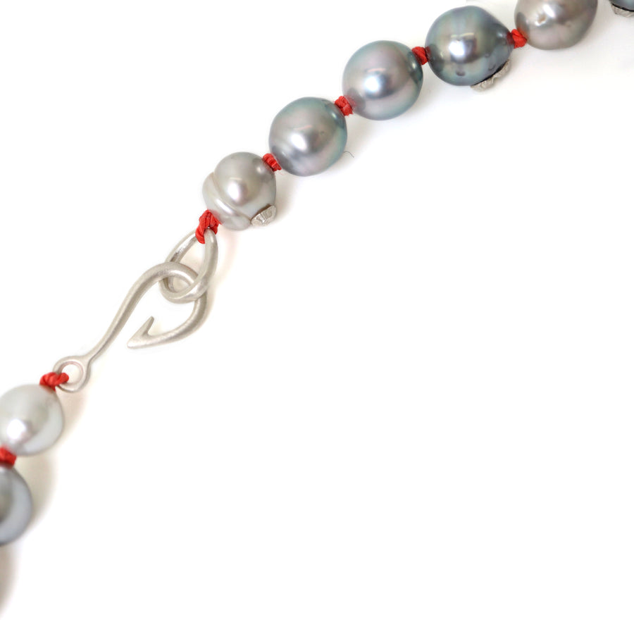 Tahitian pearl strand with silver barnacles by Hannah Blount