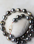 Tahitian pearl necklace with red silk thread