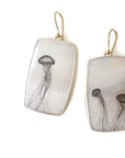 Sea Nettle Mother of Pearl Scrimshaw Earrings-Hannah Blount Jewelry