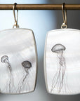 Sea Nettle Mother of Pearl Scrimshaw Earrings-Hannah Blount Jewelry