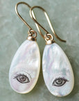 Small Lover's Eye Mother of Pearl Scrimshaw Earrings-Hannah Blount Jewelry